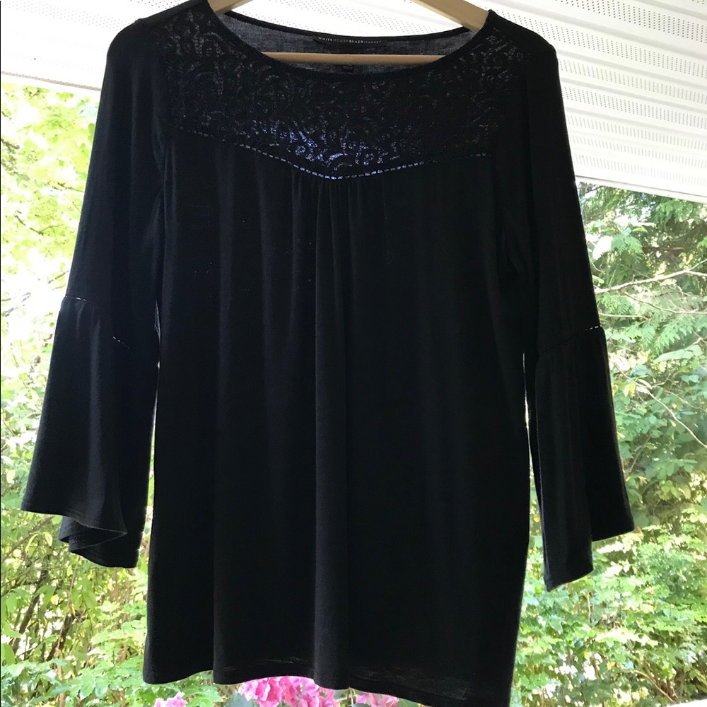 White House Black Market Black Blouse Lace Yoke